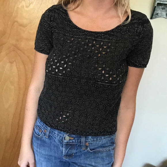 American Eagle Charcoal Eyelet Top size XS - Picture 1 of 7